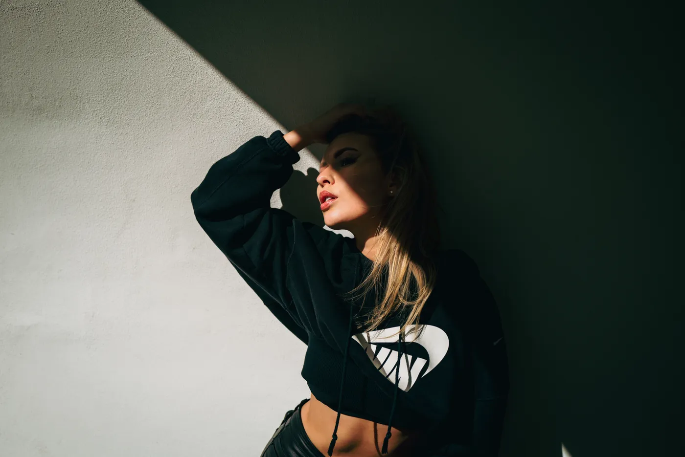 Portrait, dramatic shadow across face