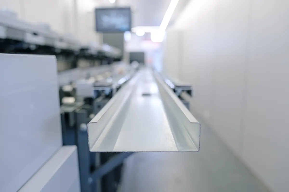 Aluminum profile close-up on BYLD production line